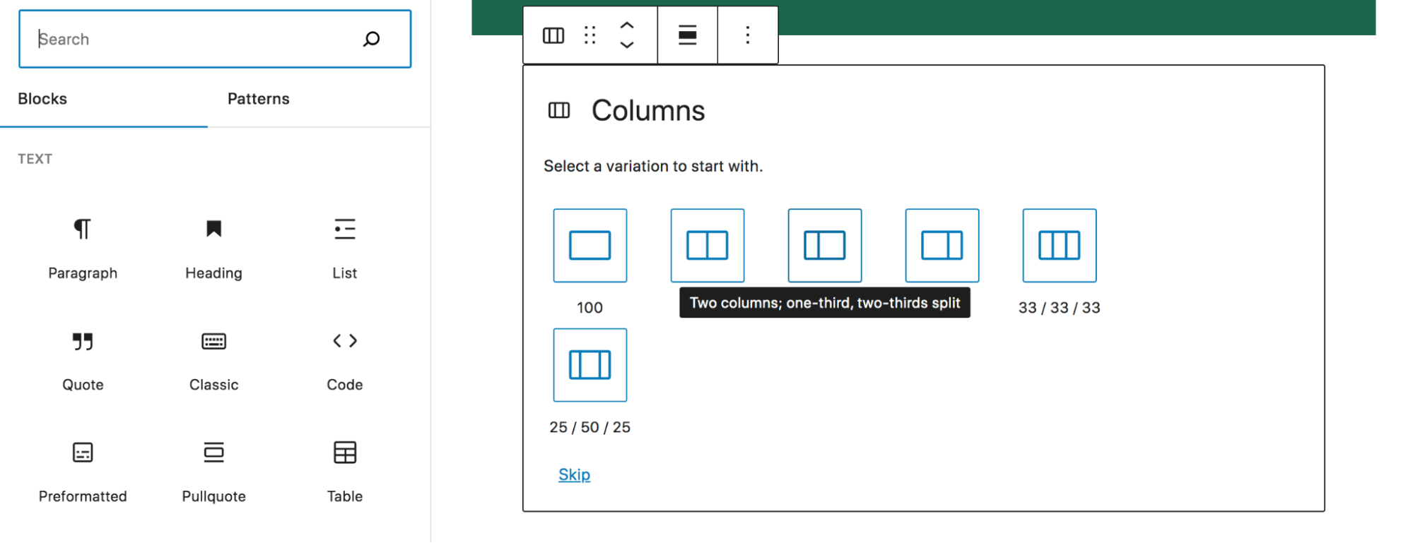 agregar columnas a una página con el editor de bloques