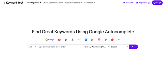 Instrumentul pentru cuvinte cheie Keyword Tool
