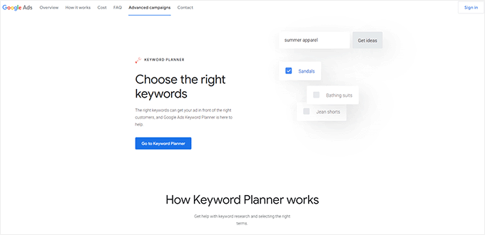 Planificatorul de cuvinte cheie Google Google Keyword Planner