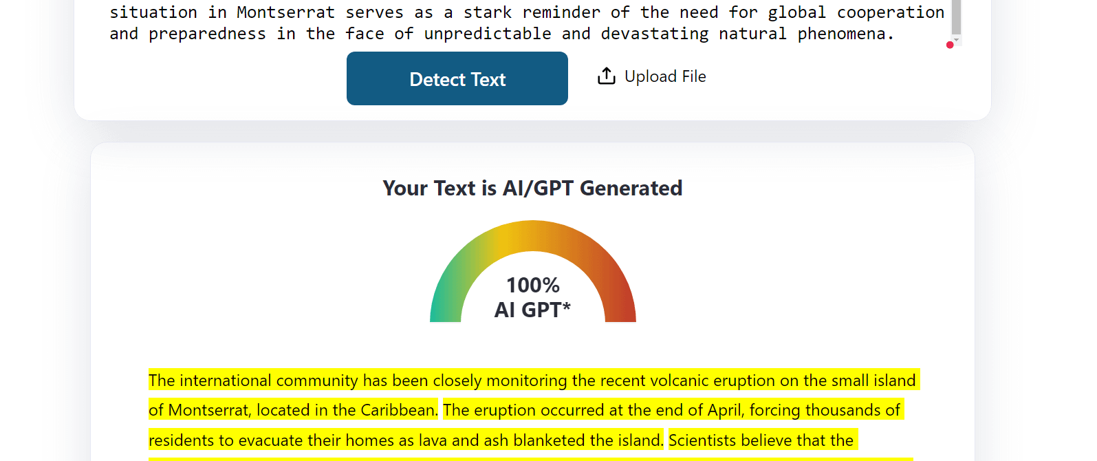 AI 內容檢測器：ZeroGPT 測試。