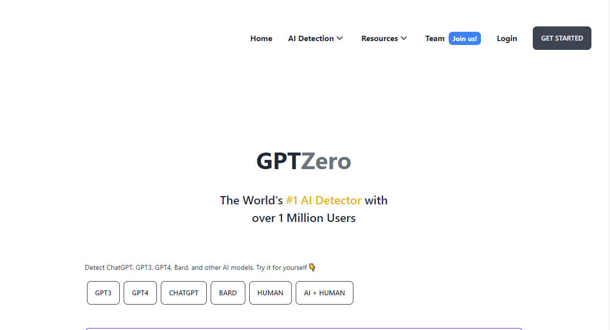 Detector de conteúdo GPTZero AI.