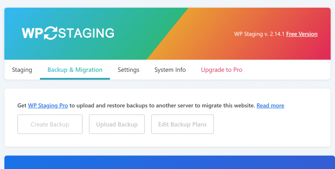 The WP Staging plugin