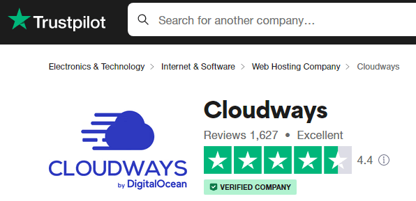 Peringkat Cloudways Trustpilot