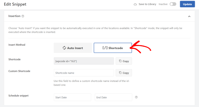 Blok snippet'i eklemek için kısa kod kullanın Use shortcode to add blocks snippet