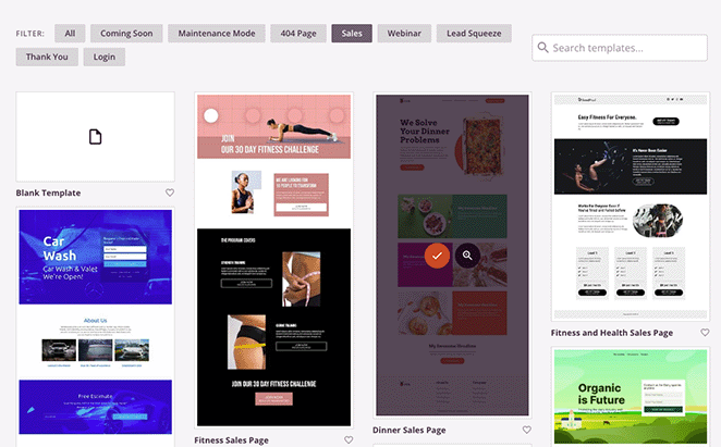 escolha o modelo da página de destino SeedProd Choose a landing page template