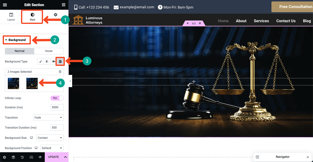 Jak stworzyć stronę prawnika za pomocą Elementora i HappyAddons 18 Add Images to the Hero Section