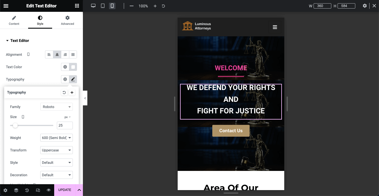 Jak stworzyć stronę prawnika za pomocą Elementora i HappyAddons 34 Edit elementor sections to make them mobile responsive
