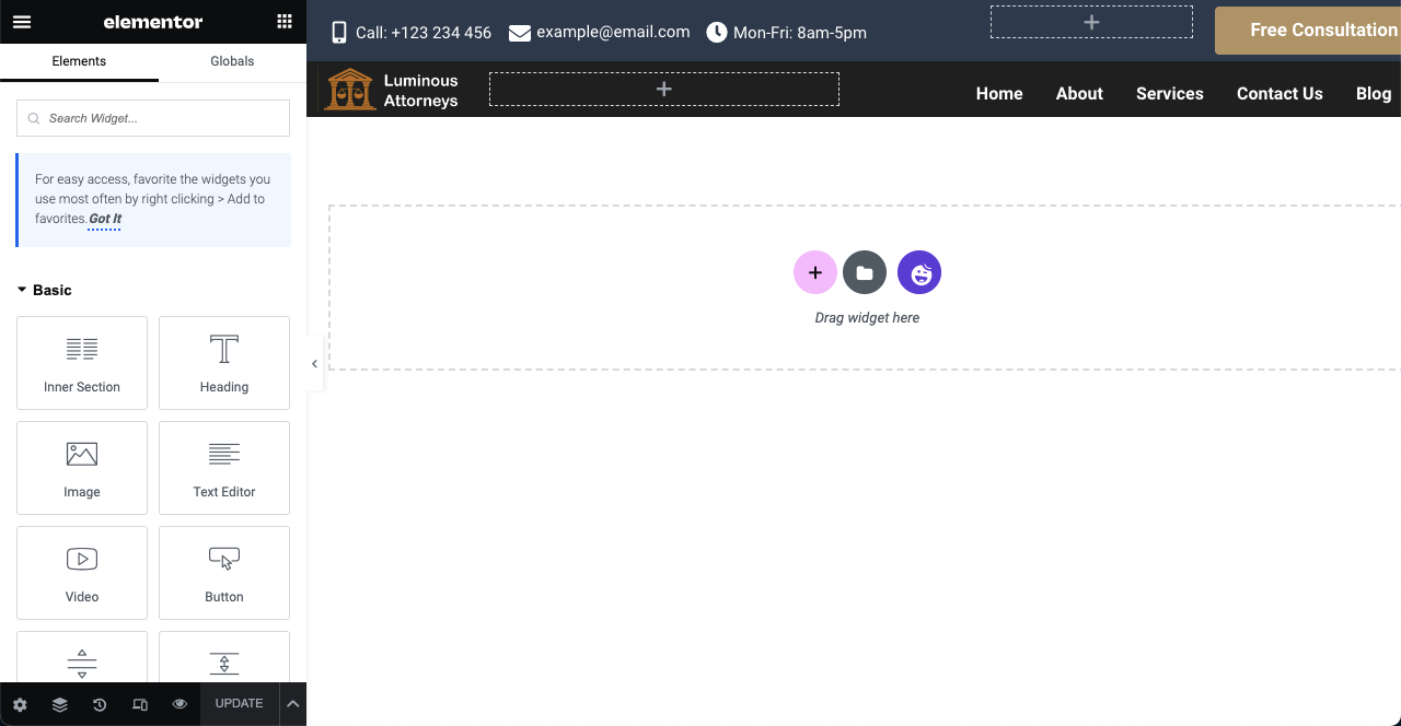 Jak stworzyć stronę prawnika za pomocą Elementora i HappyAddons 14 Add header menu
