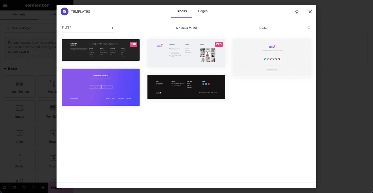 Jak stworzyć stronę prawnika za pomocą Elementora i HappyAddons 31 Select a Footer Template