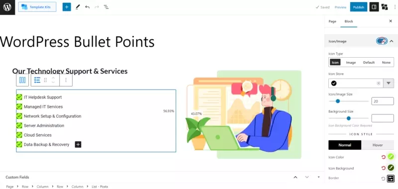 วิธีการสร้าง WordPress Bullet Points ด้วย PostX Advanced List Block 7 Icon-Image Settings