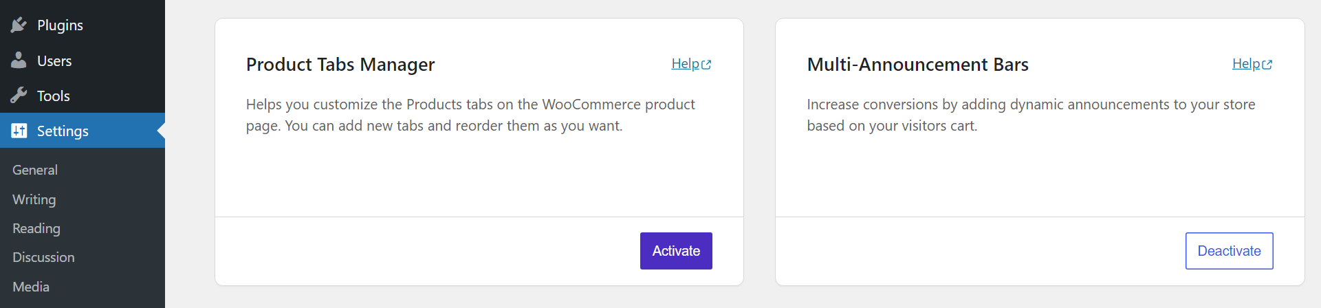 Sparks WooCommerce ayarlarında ürünler sekme yöneticisini etkinleştirme.