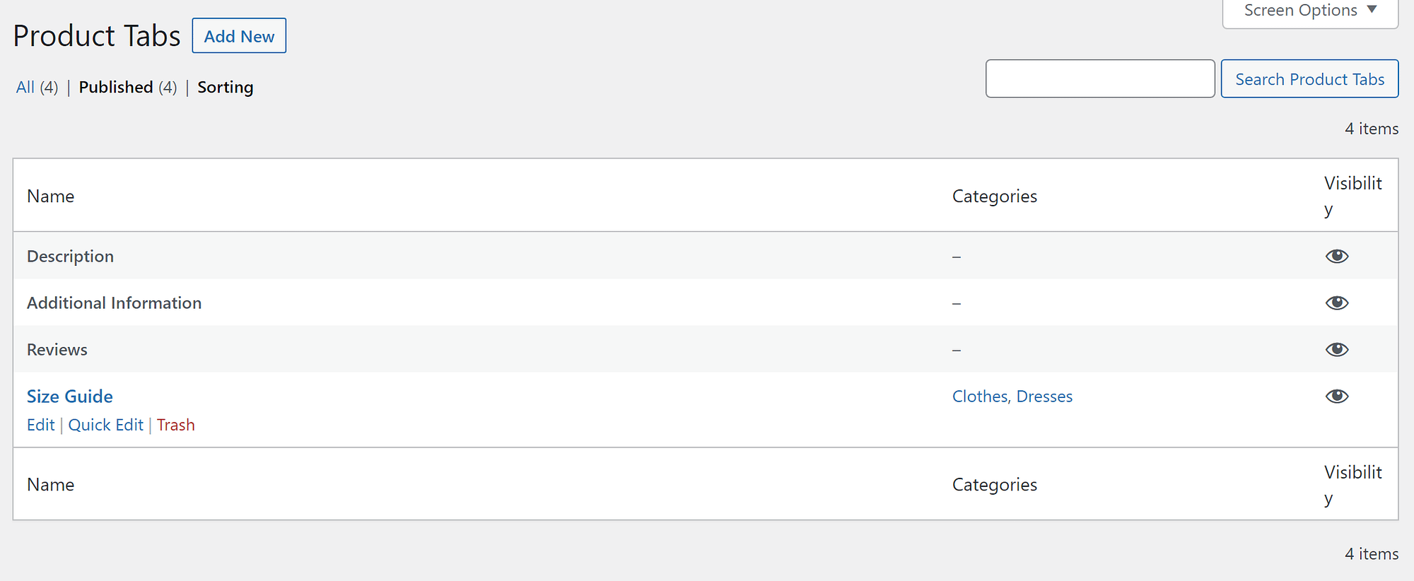 WooCommerce için özel ürün sekmelerini sıralama.
