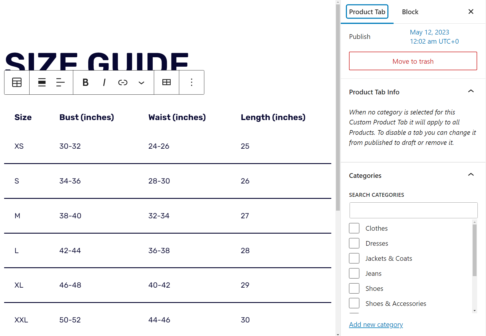 WooCommerce'de özel ürün sekmeleri için kategoriler seçin.
