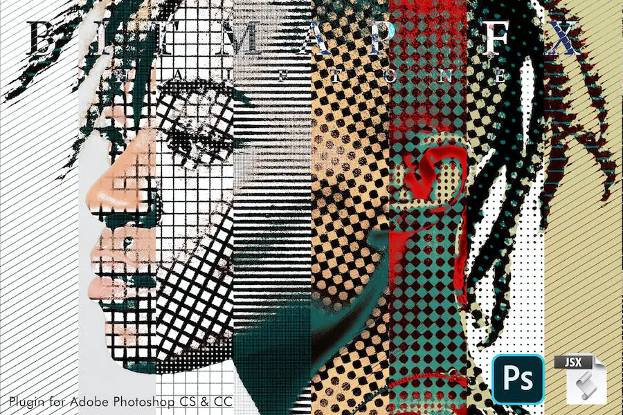 真实位图半色调 FX - Photoshop 插件动作 -