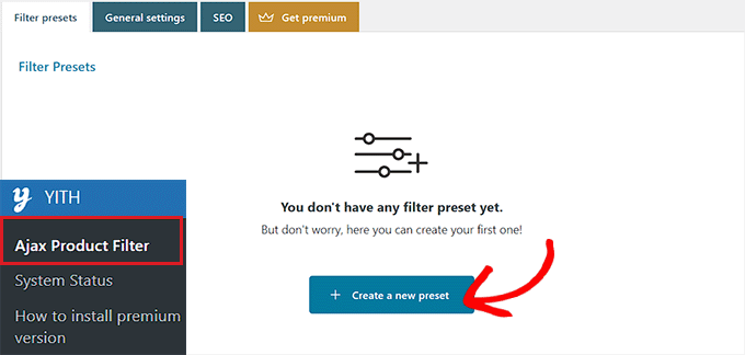 새 사전 설정 만들기 버튼을 클릭합니다. Click Create a new preset button
