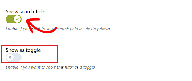 검색 필드의 스위치를 전환합니다. Toggle the switch for the search field