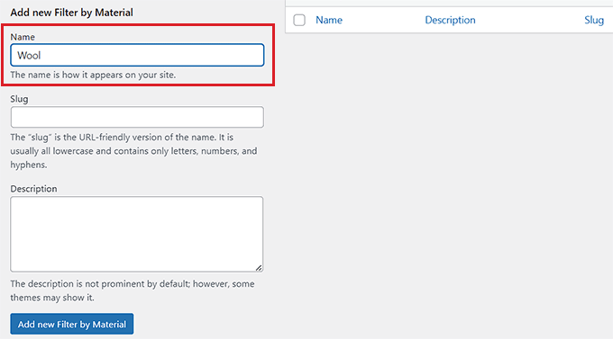 속성 용어 추가 Add an attribute term