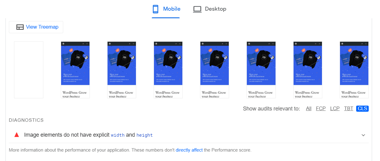 La auditoría de CLS en PageSpeed Insights.