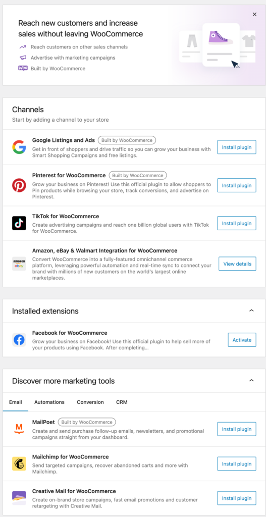 Opciones de marketing multicanal en WooCommerce