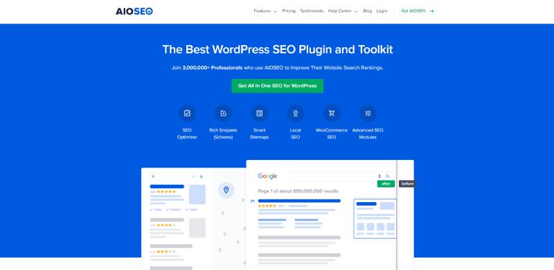 الكل في واحد seo wordpress plugin homepage screenshot