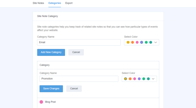 編輯站點註釋類別 Edit site note categories