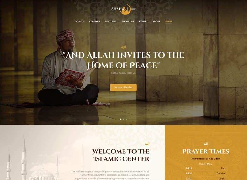 Shaha — motyw WordPress na temat centrum islamskiego i meczetu