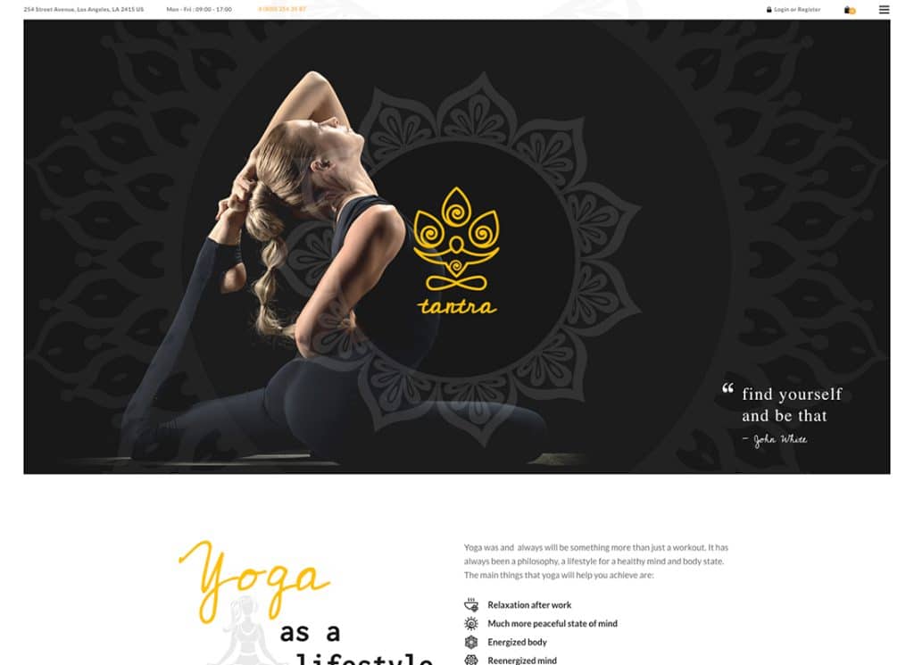 Tantra - Tema WordPress per studio di yoga e fitness club