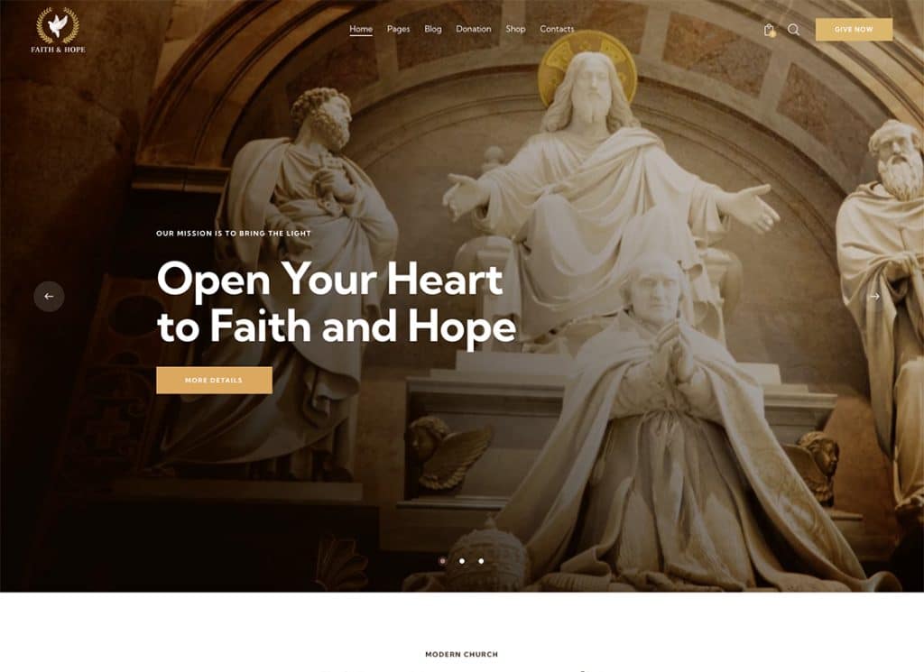 Fede e speranza - Tema WordPress moderno senza scopo di lucro per la chiesa e la religione