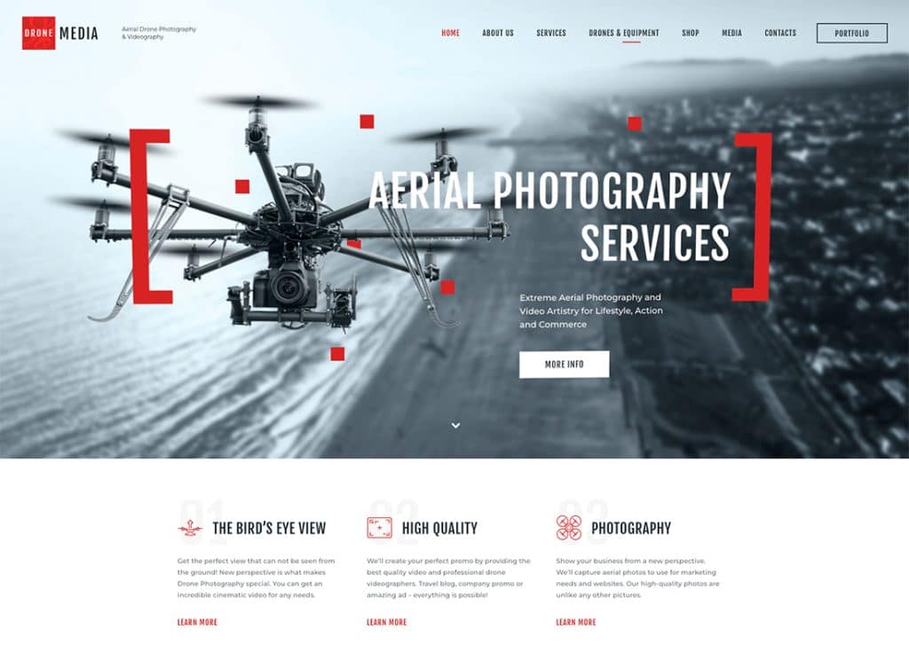 Drone Media - Tema WordPress per fotografia aerea e videografia