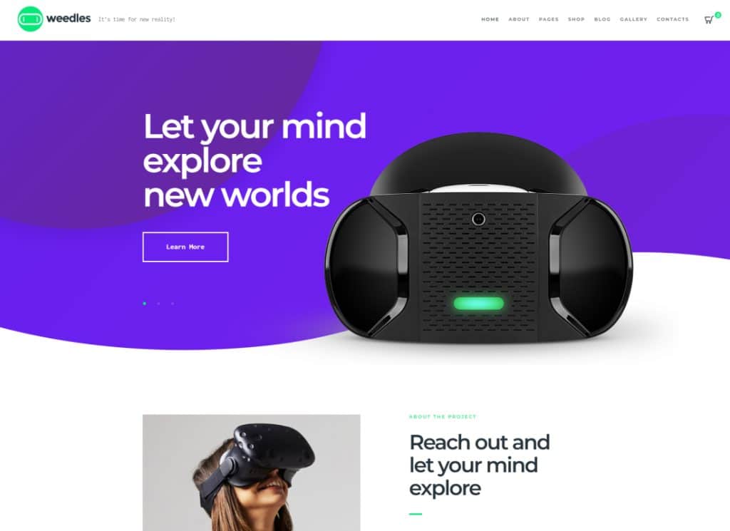 Weedles - Pagina di destinazione della realtà virtuale e tema WordPress del negozio