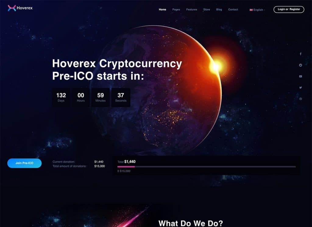 Hoverex - Tema WordPress per criptovalute, NFT e ICO