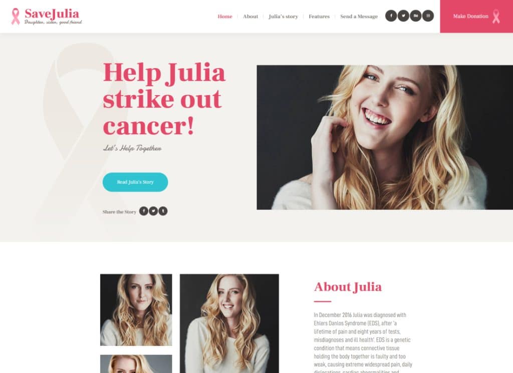 Salvați Julia - Tema WordPress de caritate pentru donații și strângere de fonduri