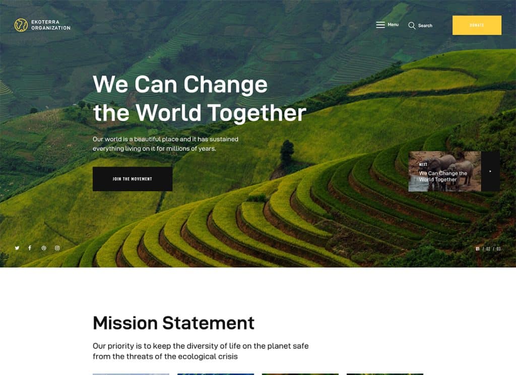 Ekoterra - Tema WordPress pentru activism social, nonprofit și ecologie