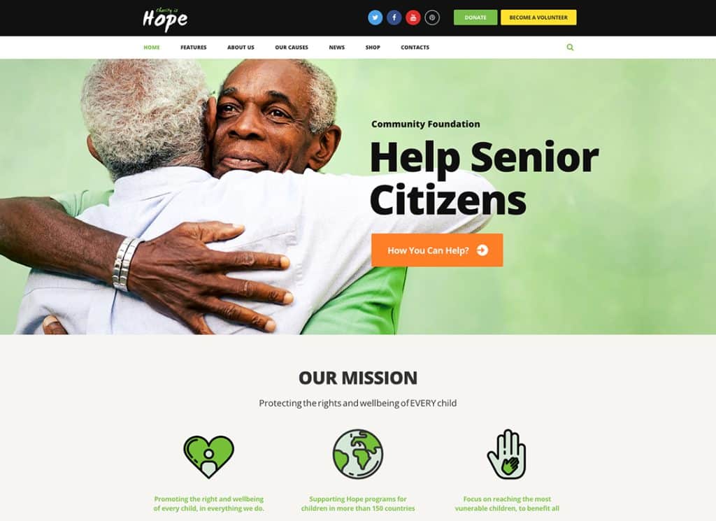 Hope — Тема WordPress для некоммерческих организаций, благотворительности и пожертвований