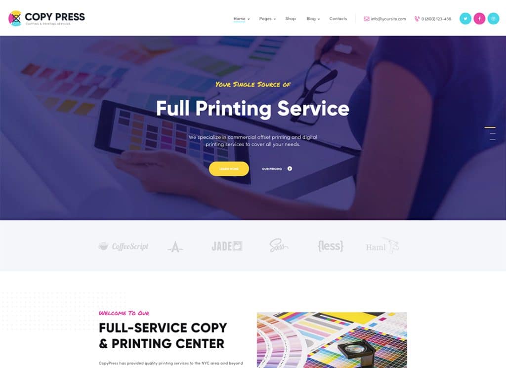 CopyPress – WordPress-Theme für Schriftdesign und Druckdienste