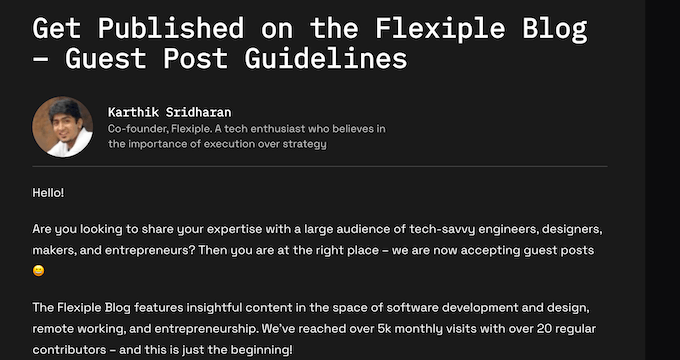 Przykład wytycznych na stronie internetowej, która akceptuje blogi gości An example of guidelines on a website that accepts guest blogs