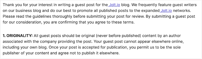 Klauzula oryginalności na stronie internetowej, która akceptuje blogi gości An originality clause on a website that accepts guest blogs