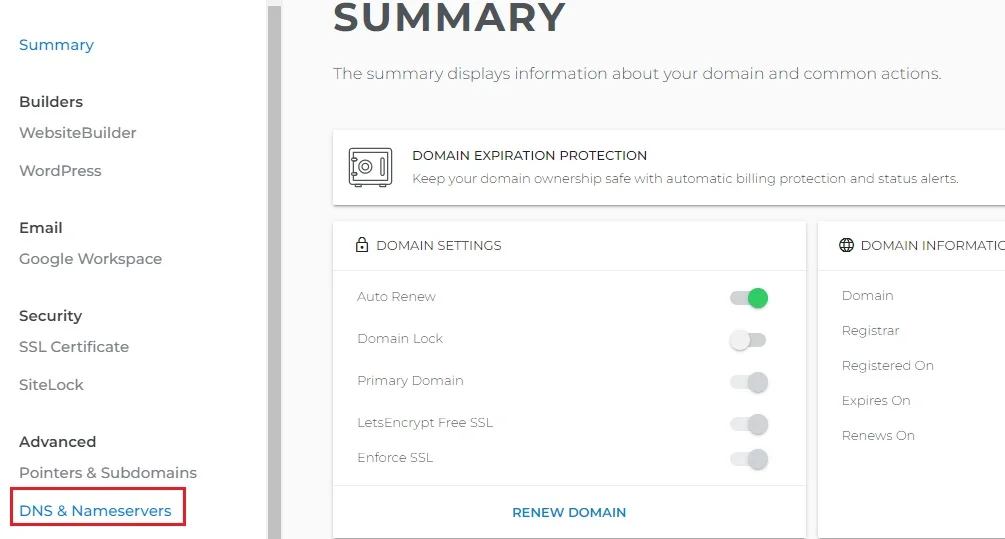 как обновить записи dns на domain.com