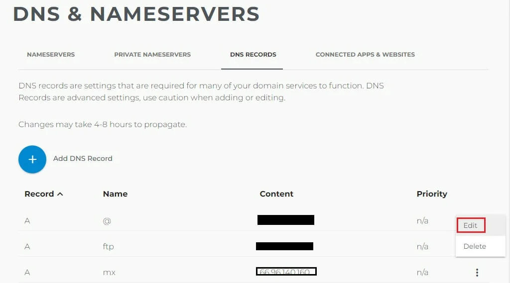 domain.com에서 DNS 레코드를 업데이트하는 방법 3단계