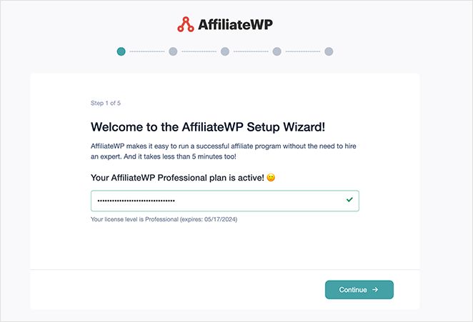 AffiliateWP setup wizard