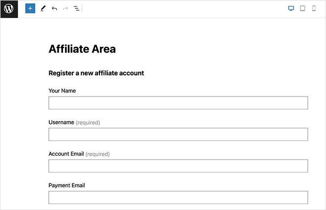 redaktor obszaru stowarzyszonego SeedProd Affiliate Area block editor WordPress