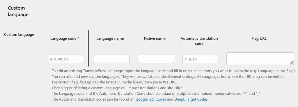 adicionar idiomas de localidades personalizados no translatepress