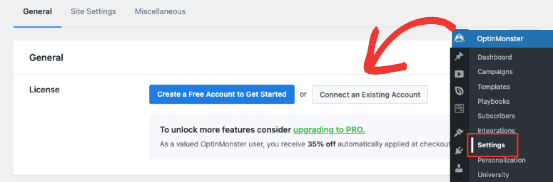 optinmonster で既存のアカウントを接続する - IsItWP - 無料の WordPress テーマ検出ツール connect an existing account in optinmonster