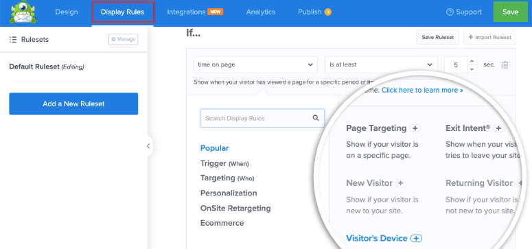 optinmonster の表示ルール - IsItWP - 無料の WordPress テーマ検出ツール display rules in optinmonster