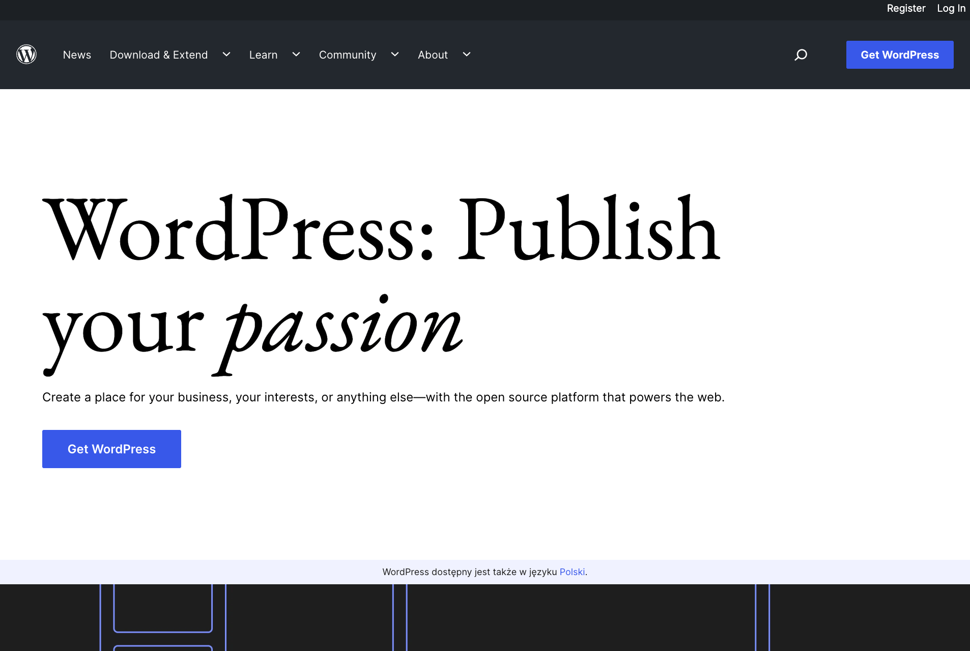 Pagina principală WordPress.