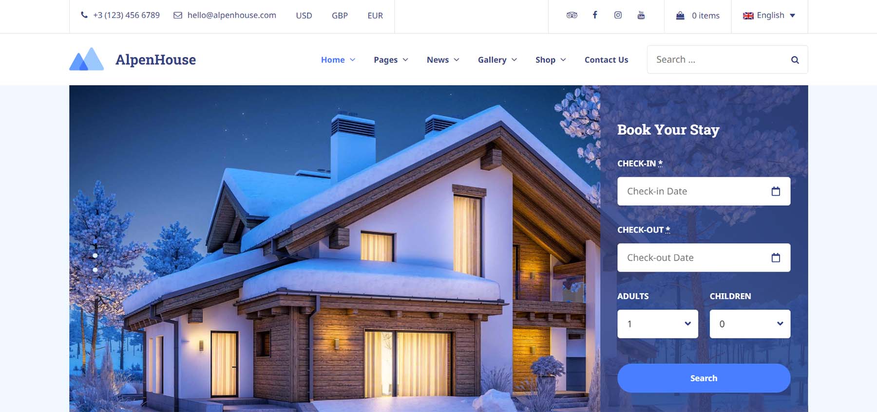 Alpenhouse ، أحد أفضل موضوعات السفر في WordPress