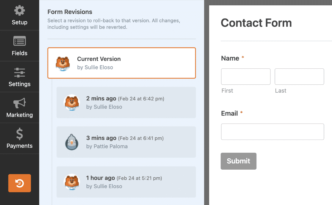 WPForms form revisions