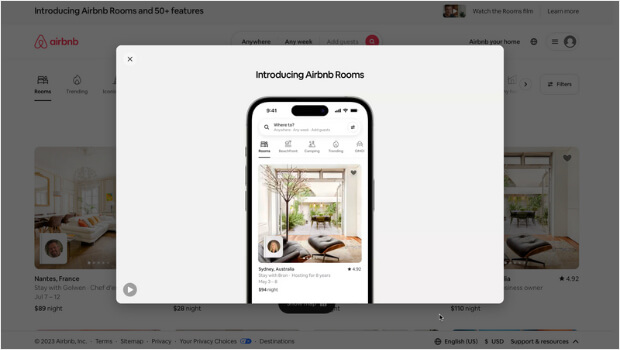 airbnb açılış sayfası örneği