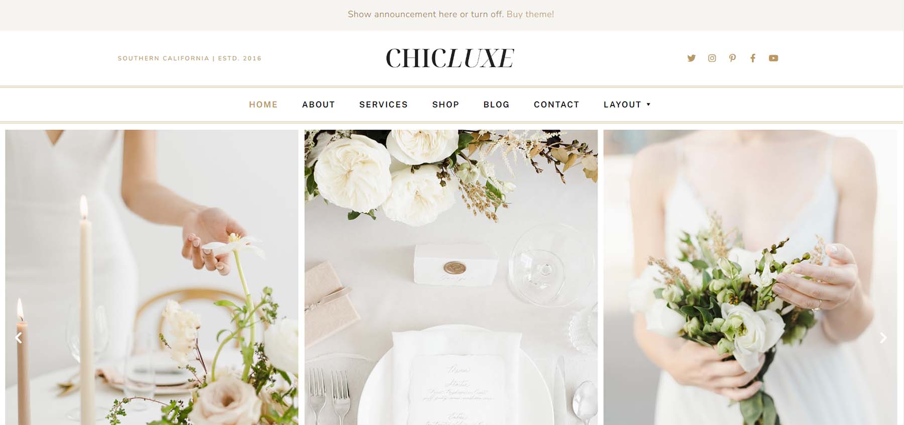 ChicLuxe, una dintre cele mai bune teme de nuntă WordPress pentru profesioniștii de nuntă