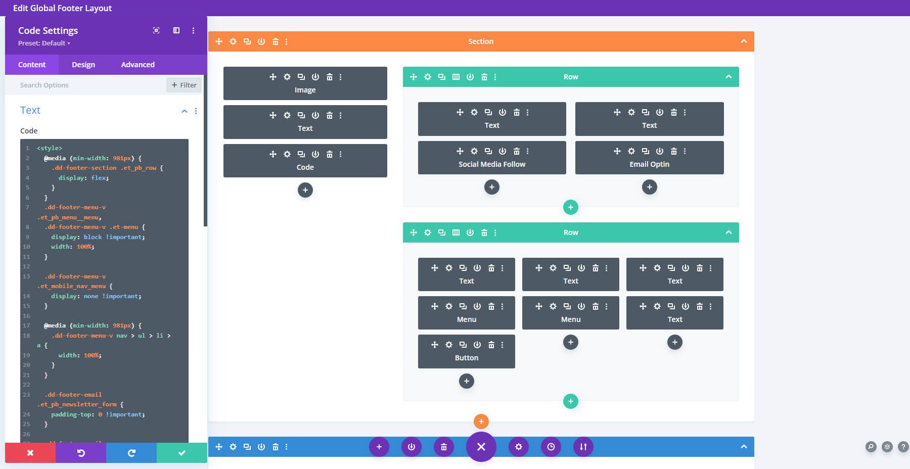 Dispositions des packs de pieds de page Divi